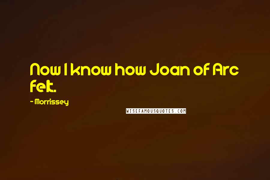 Morrissey Quotes: Now I know how Joan of Arc felt.