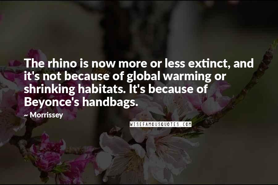 Morrissey Quotes: The rhino is now more or less extinct, and it's not because of global warming or shrinking habitats. It's because of Beyonce's handbags.