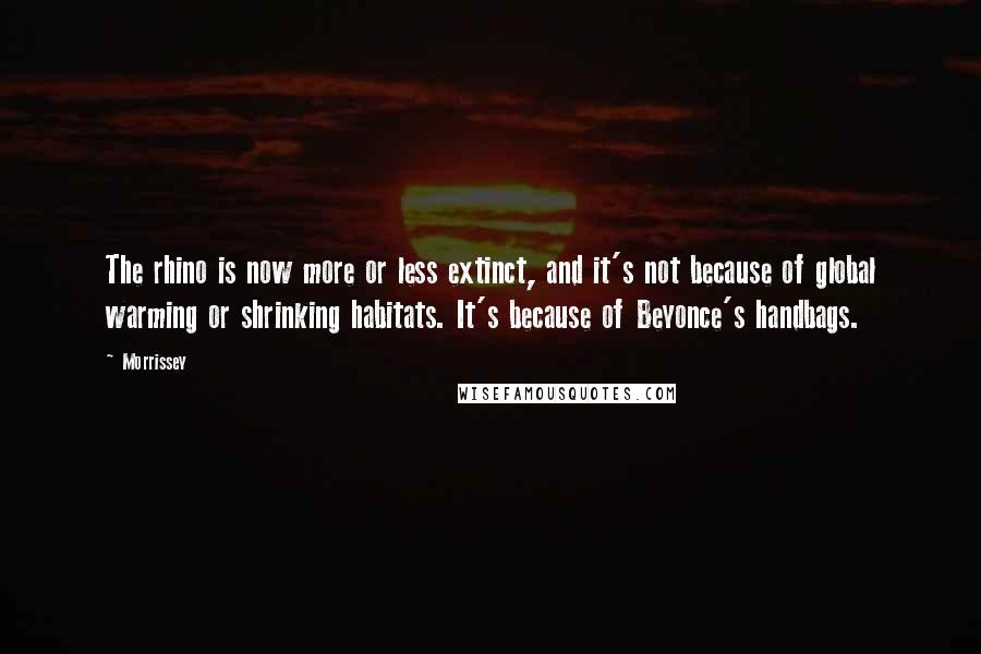 Morrissey Quotes: The rhino is now more or less extinct, and it's not because of global warming or shrinking habitats. It's because of Beyonce's handbags.