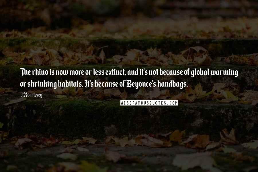 Morrissey Quotes: The rhino is now more or less extinct, and it's not because of global warming or shrinking habitats. It's because of Beyonce's handbags.