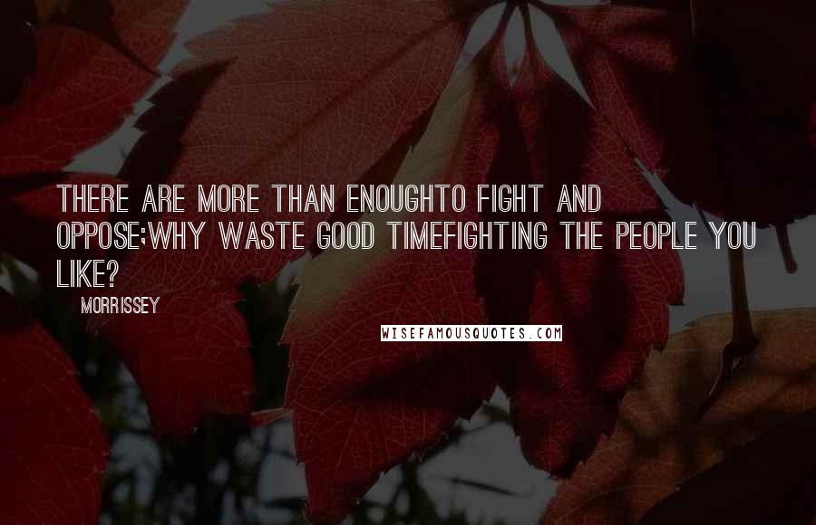 Morrissey Quotes: There are more than enoughto fight and oppose;why waste good timefighting the people you like?