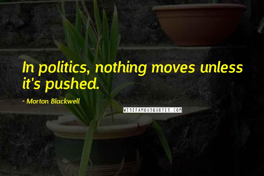 Morton Blackwell Quotes: In politics, nothing moves unless it's pushed.