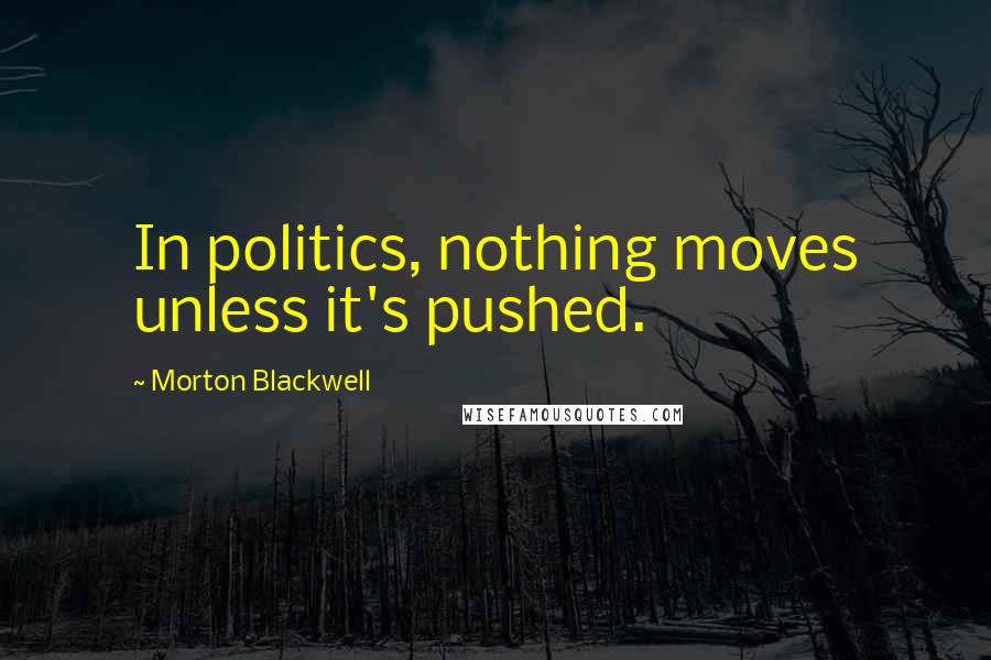 Morton Blackwell Quotes: In politics, nothing moves unless it's pushed.