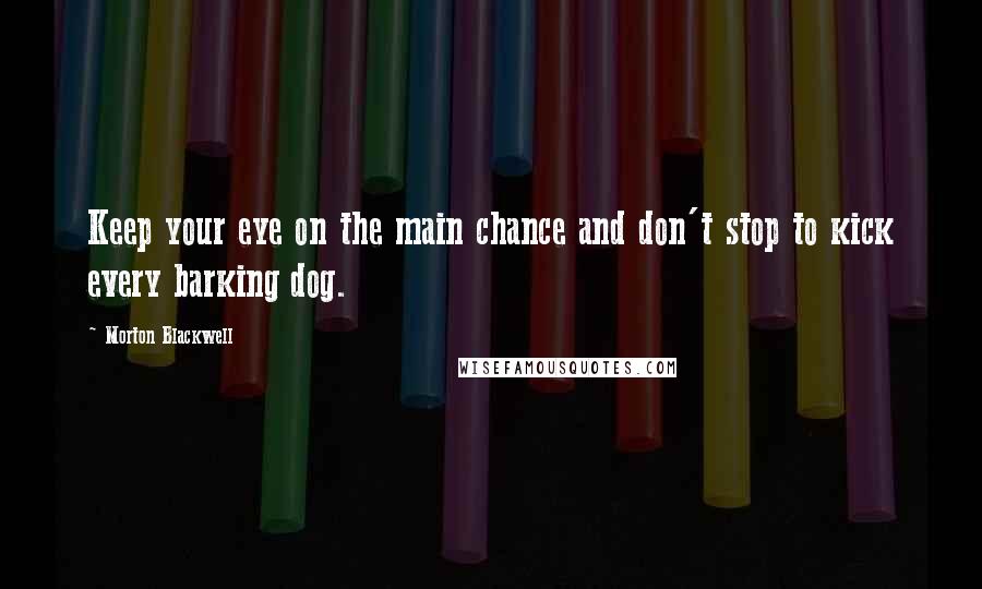 Morton Blackwell Quotes: Keep your eye on the main chance and don't stop to kick every barking dog.