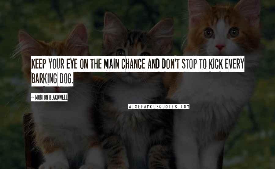 Morton Blackwell Quotes: Keep your eye on the main chance and don't stop to kick every barking dog.