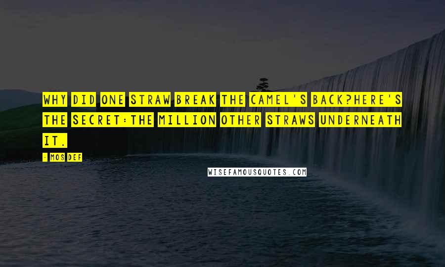 Mos Def Quotes: Why did one straw break the camel's back?Here's the secret:The million other straws underneath it.