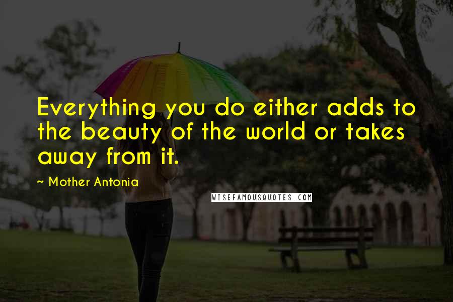 Mother Antonia Quotes: Everything you do either adds to the beauty of the world or takes away from it.
