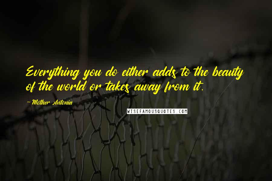 Mother Antonia Quotes: Everything you do either adds to the beauty of the world or takes away from it.