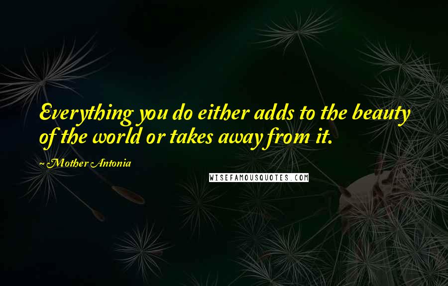 Mother Antonia Quotes: Everything you do either adds to the beauty of the world or takes away from it.