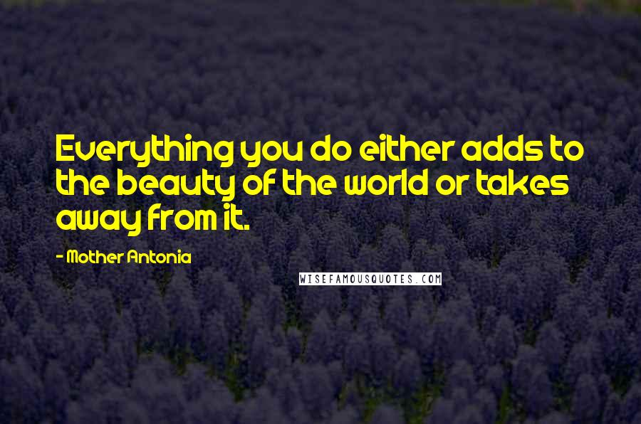 Mother Antonia Quotes: Everything you do either adds to the beauty of the world or takes away from it.