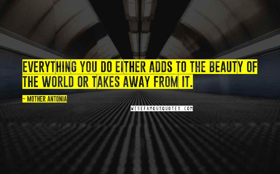 Mother Antonia Quotes: Everything you do either adds to the beauty of the world or takes away from it.