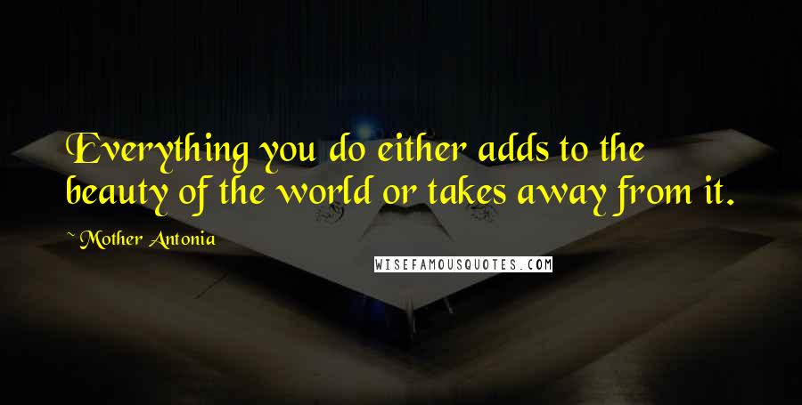 Mother Antonia Quotes: Everything you do either adds to the beauty of the world or takes away from it.