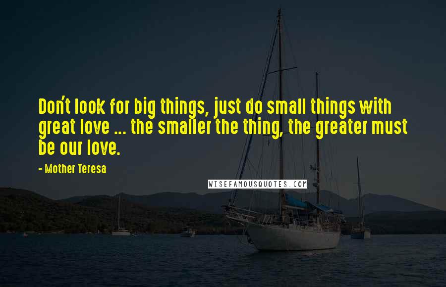 Mother Teresa Quotes: Don't look for big things, just do small things with great love ... the smaller the thing, the greater must be our love.