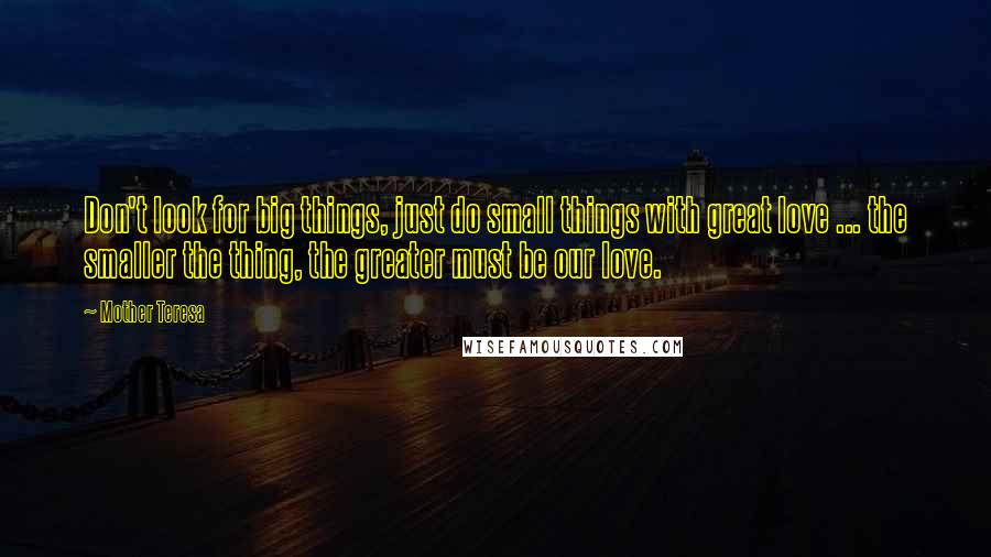 Mother Teresa Quotes: Don't look for big things, just do small things with great love ... the smaller the thing, the greater must be our love.