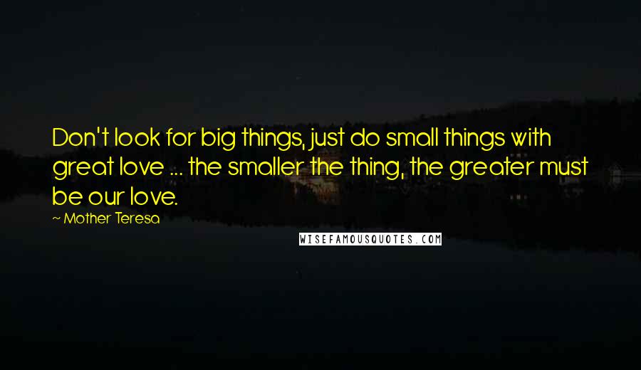 Mother Teresa Quotes: Don't look for big things, just do small things with great love ... the smaller the thing, the greater must be our love.