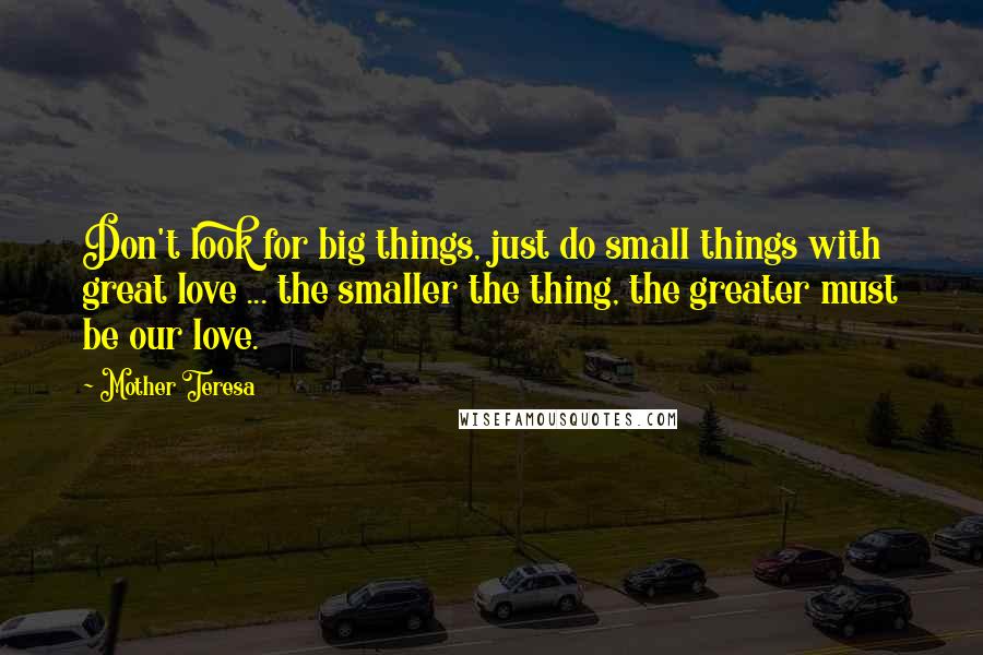 Mother Teresa Quotes: Don't look for big things, just do small things with great love ... the smaller the thing, the greater must be our love.