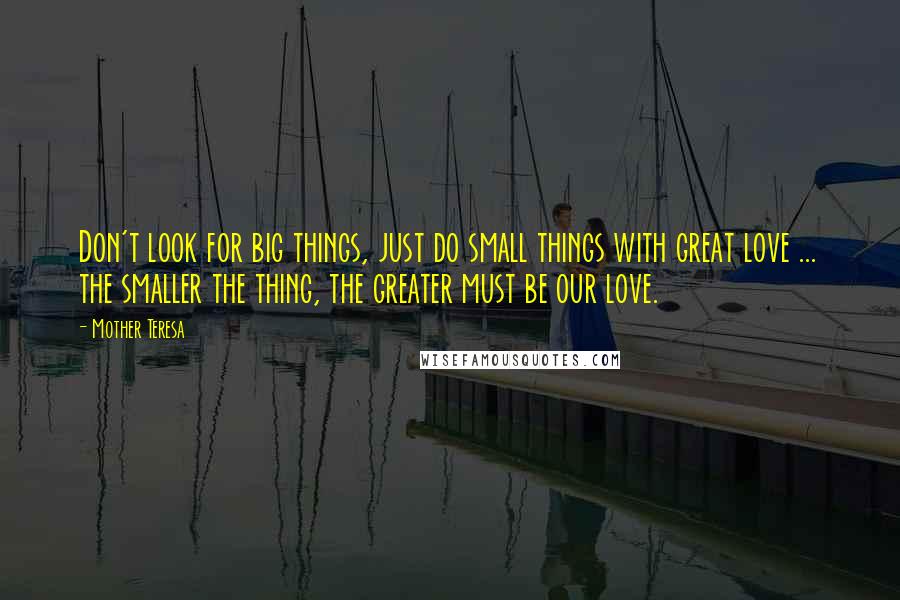 Mother Teresa Quotes: Don't look for big things, just do small things with great love ... the smaller the thing, the greater must be our love.