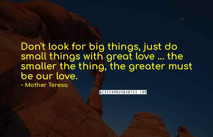 Mother Teresa Quotes: Don't look for big things, just do small things with great love ... the smaller the thing, the greater must be our love.