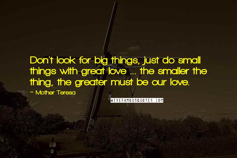 Mother Teresa Quotes: Don't look for big things, just do small things with great love ... the smaller the thing, the greater must be our love.