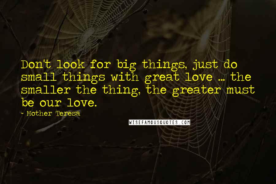 Mother Teresa Quotes: Don't look for big things, just do small things with great love ... the smaller the thing, the greater must be our love.