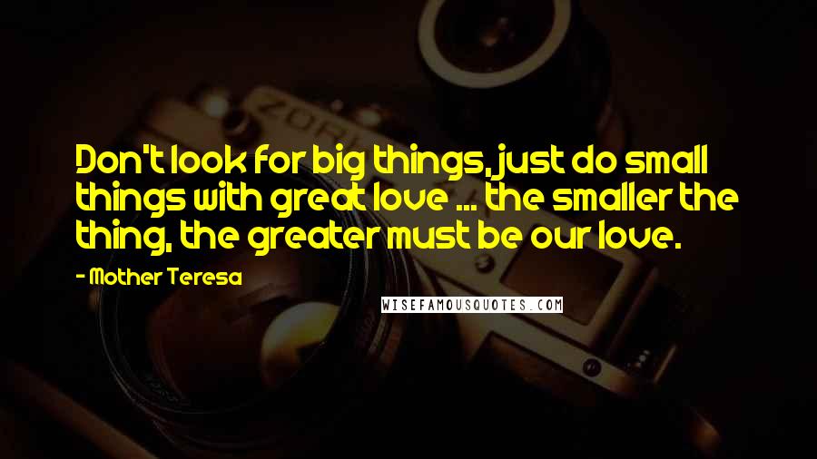 Mother Teresa Quotes: Don't look for big things, just do small things with great love ... the smaller the thing, the greater must be our love.