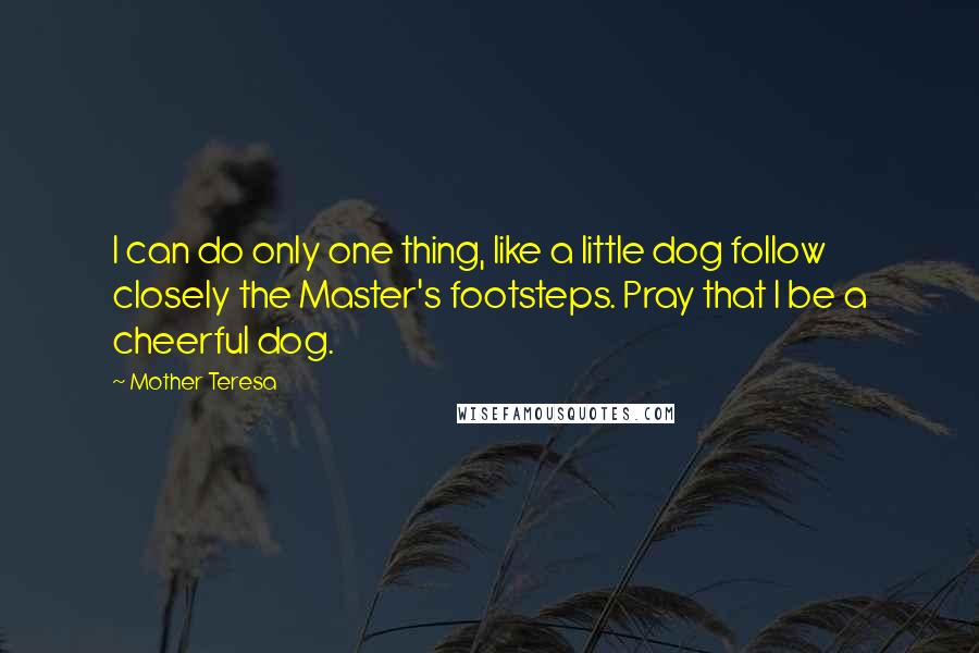 Mother Teresa Quotes: I can do only one thing, like a little dog follow closely the Master's footsteps. Pray that I be a cheerful dog.