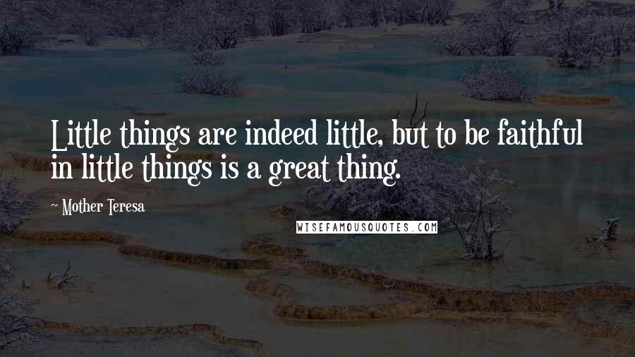 Mother Teresa Quotes: Little things are indeed little, but to be faithful in little things is a great thing.