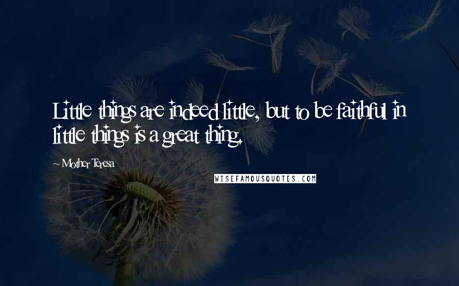 Mother Teresa Quotes: Little things are indeed little, but to be faithful in little things is a great thing.