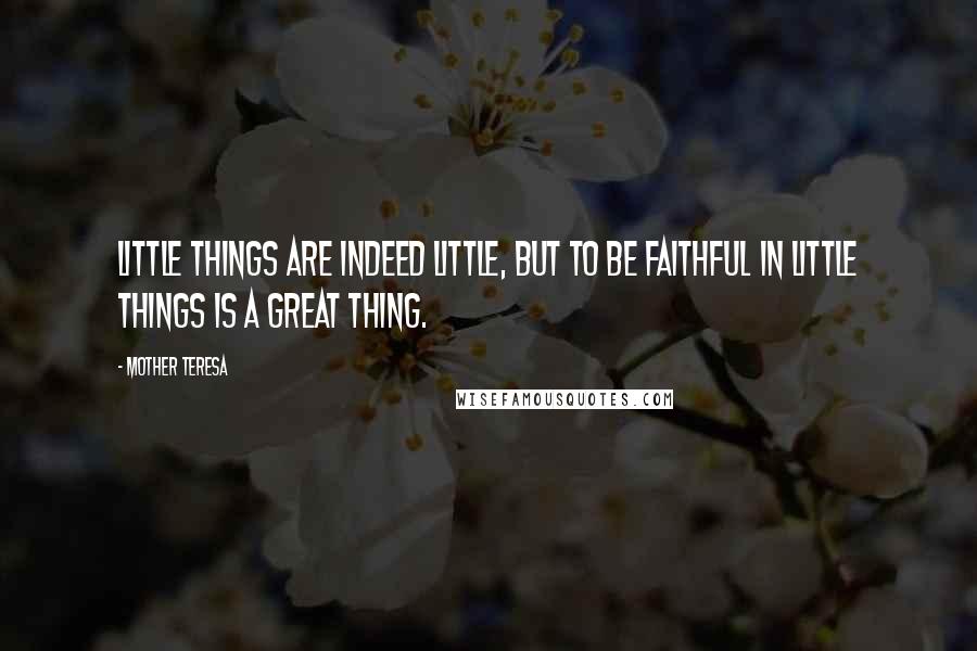 Mother Teresa Quotes: Little things are indeed little, but to be faithful in little things is a great thing.