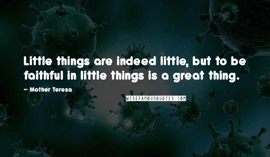 Mother Teresa Quotes: Little things are indeed little, but to be faithful in little things is a great thing.