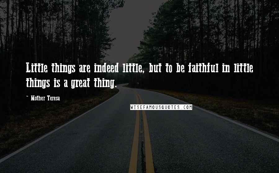 Mother Teresa Quotes: Little things are indeed little, but to be faithful in little things is a great thing.