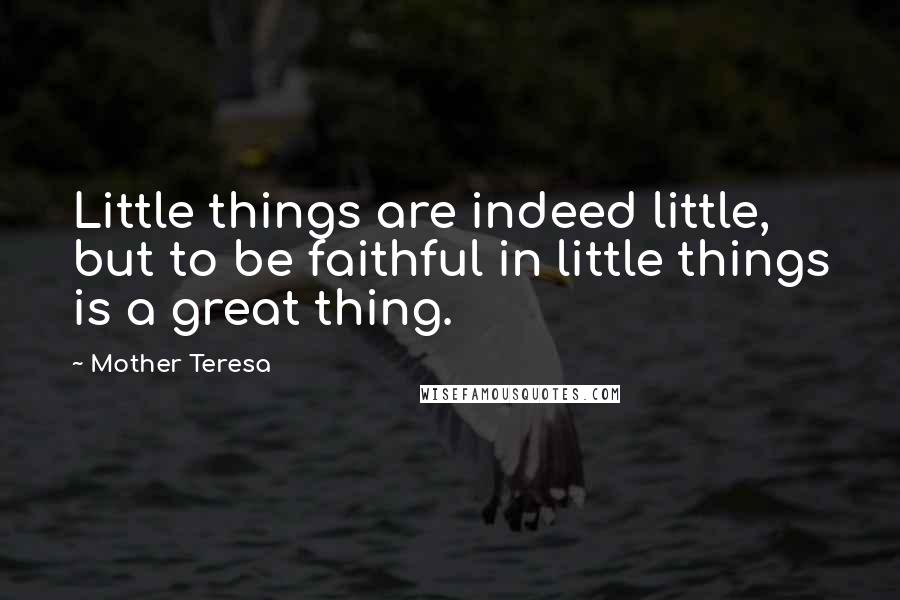 Mother Teresa Quotes: Little things are indeed little, but to be faithful in little things is a great thing.