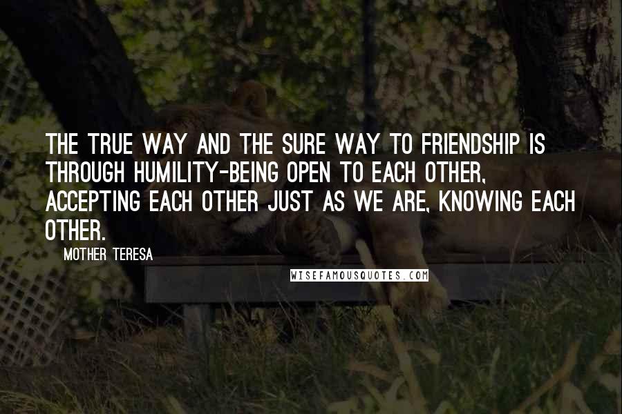 Mother Teresa Quotes: The true way and the sure way to friendship is through humility-being open to each other, accepting each other just as we are, knowing each other.