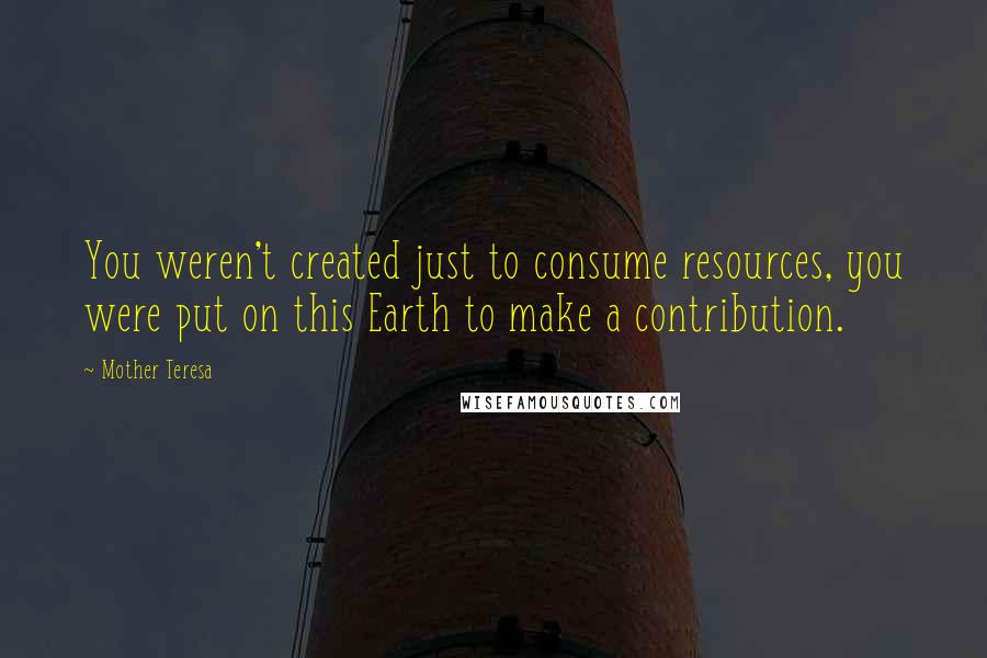 Mother Teresa Quotes: You weren't created just to consume resources, you were put on this Earth to make a contribution.