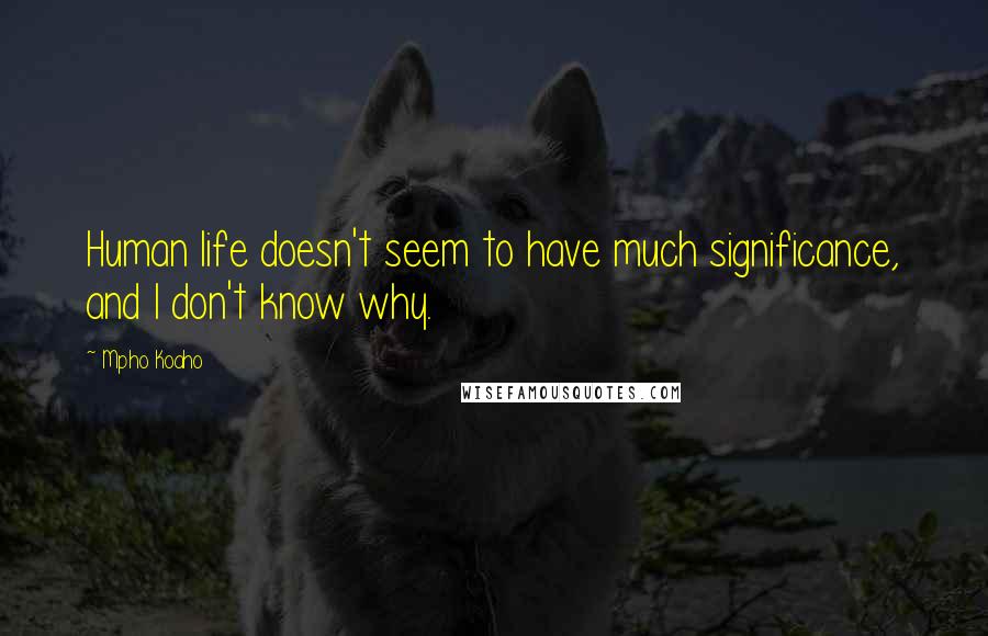 Mpho Koaho Quotes: Human life doesn't seem to have much significance, and I don't know why.