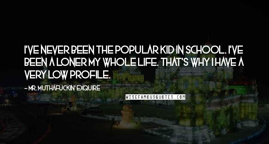 Mr. Muthafuckin' EXquire Quotes: I've never been the popular kid in school. I've been a loner my whole life. That's why I have a very low profile.