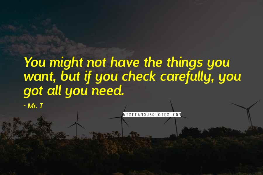 Mr. T Quotes: You might not have the things you want, but if you check carefully, you got all you need.