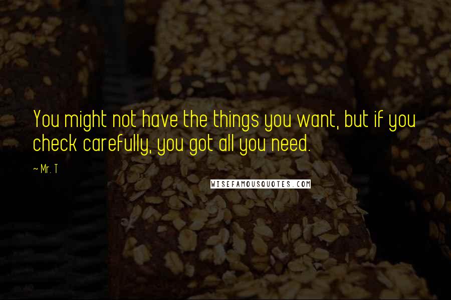 Mr. T Quotes: You might not have the things you want, but if you check carefully, you got all you need.