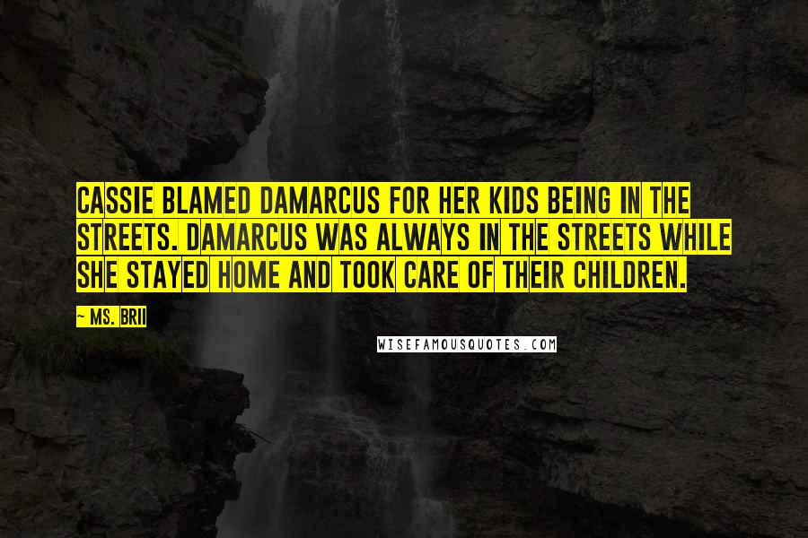 Ms. Brii Quotes: Cassie blamed Damarcus for her kids being in the streets. Damarcus was always in the streets while she stayed home and took care of their children.