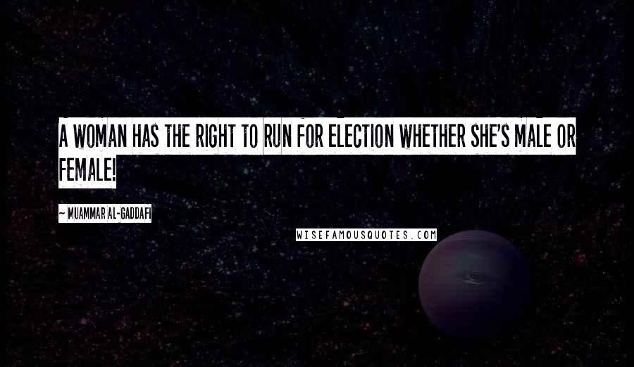 Muammar Al-Gaddafi Quotes: A woman has the right to run for election whether she's male or female!