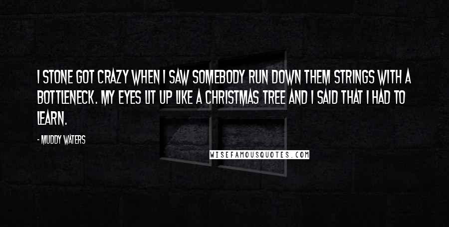 Muddy Waters Quotes: I stone got crazy when I saw somebody run down them strings with a bottleneck. My eyes lit up like a Christmas tree and I said that I had to learn.