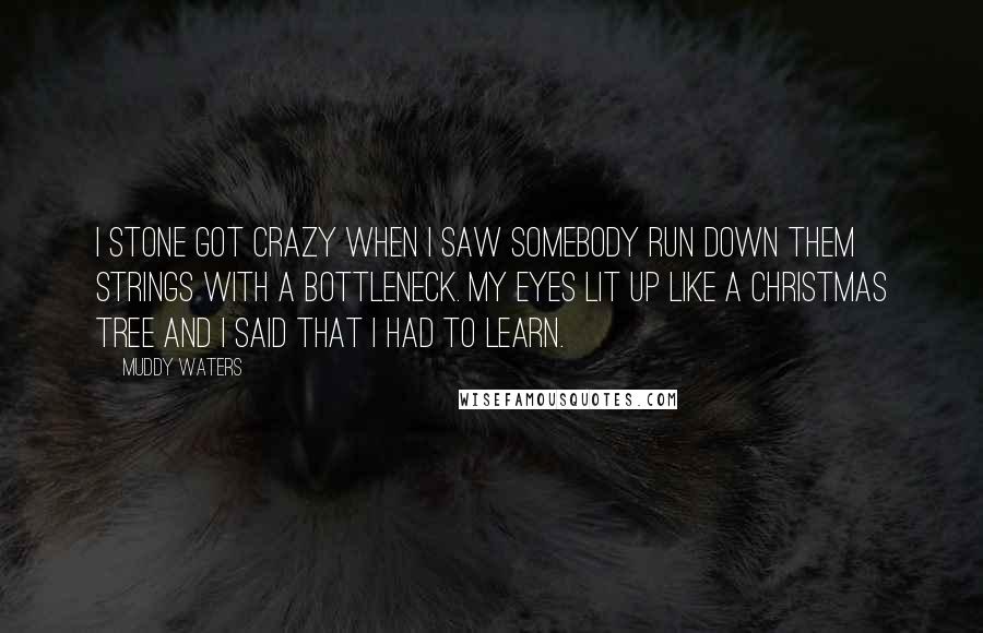Muddy Waters Quotes: I stone got crazy when I saw somebody run down them strings with a bottleneck. My eyes lit up like a Christmas tree and I said that I had to learn.