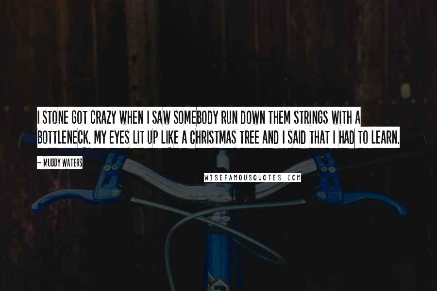 Muddy Waters Quotes: I stone got crazy when I saw somebody run down them strings with a bottleneck. My eyes lit up like a Christmas tree and I said that I had to learn.