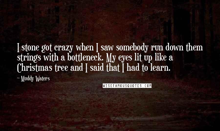 Muddy Waters Quotes: I stone got crazy when I saw somebody run down them strings with a bottleneck. My eyes lit up like a Christmas tree and I said that I had to learn.