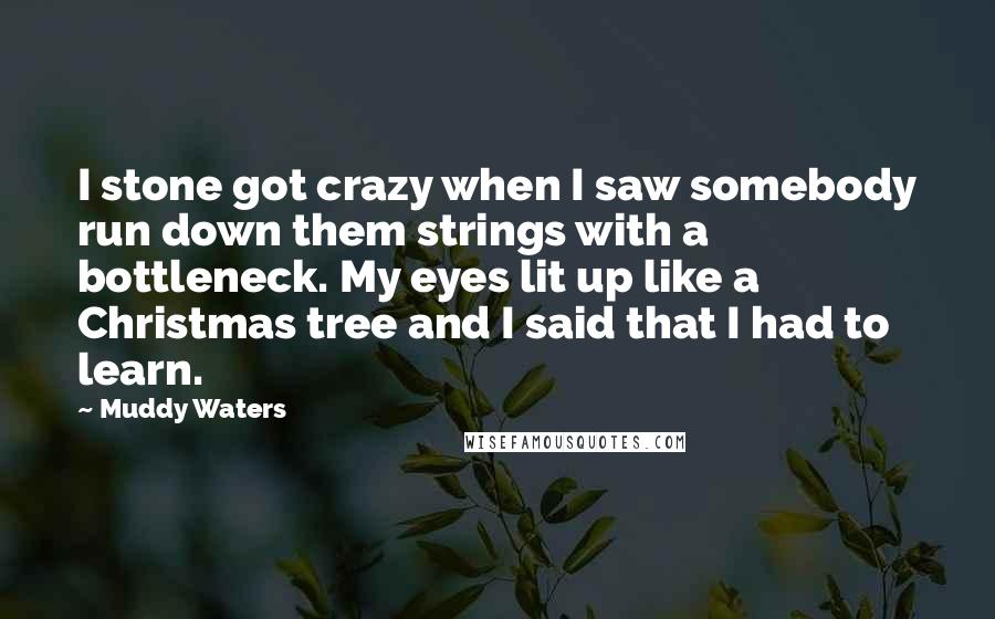 Muddy Waters Quotes: I stone got crazy when I saw somebody run down them strings with a bottleneck. My eyes lit up like a Christmas tree and I said that I had to learn.