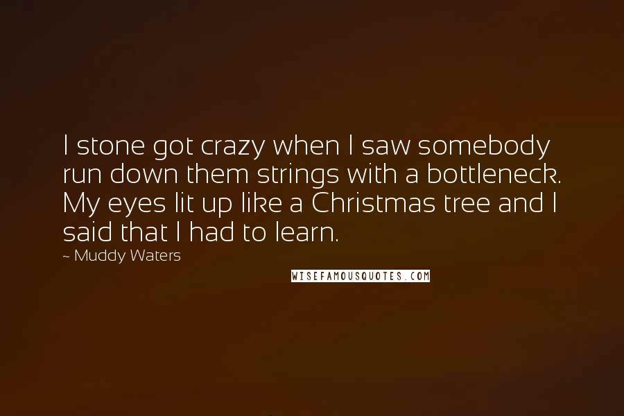 Muddy Waters Quotes: I stone got crazy when I saw somebody run down them strings with a bottleneck. My eyes lit up like a Christmas tree and I said that I had to learn.