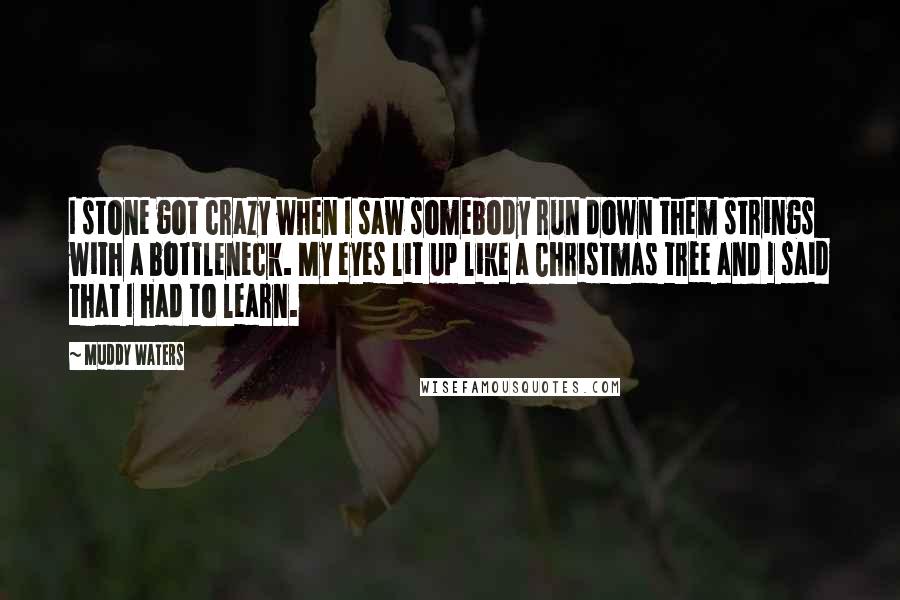 Muddy Waters Quotes: I stone got crazy when I saw somebody run down them strings with a bottleneck. My eyes lit up like a Christmas tree and I said that I had to learn.