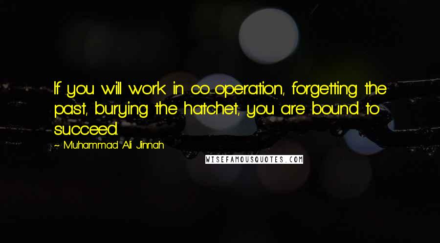 Muhammad Ali Jinnah Quotes: If you will work in co-operation, forgetting the past, burying the hatchet, you are bound to succeed.