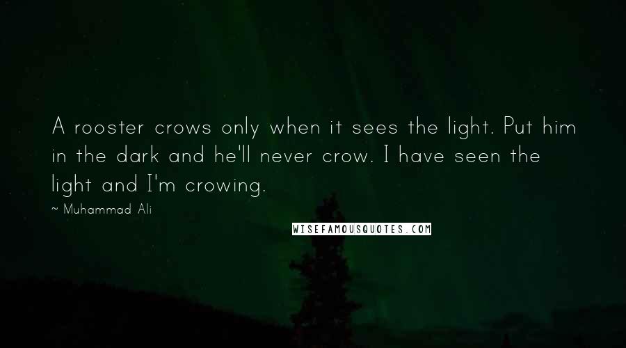 Muhammad Ali Quotes: A rooster crows only when it sees the light. Put him in the dark and he'll never crow. I have seen the light and I'm crowing.