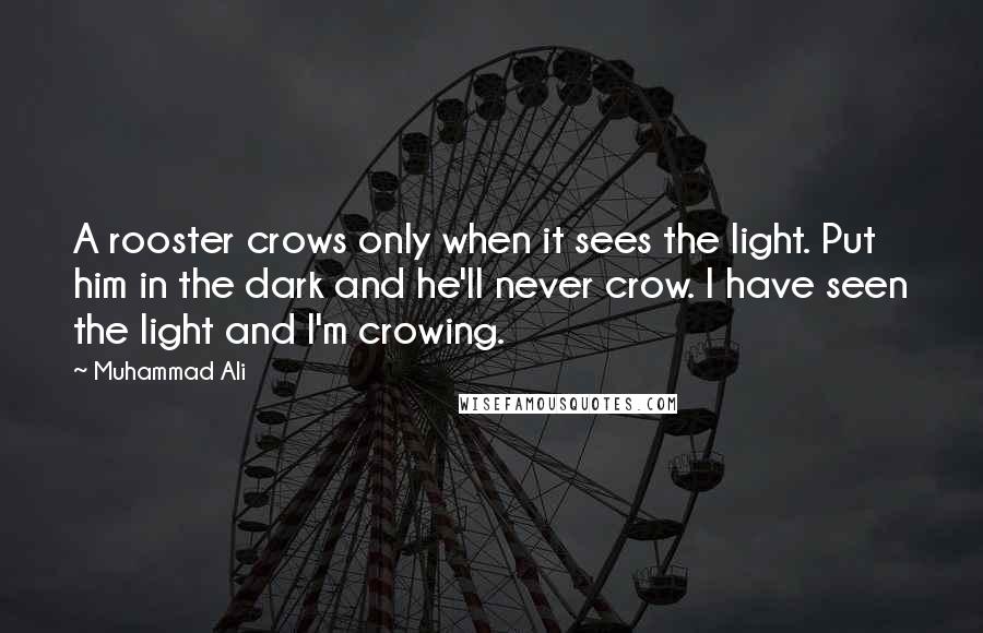 Muhammad Ali Quotes: A rooster crows only when it sees the light. Put him in the dark and he'll never crow. I have seen the light and I'm crowing.